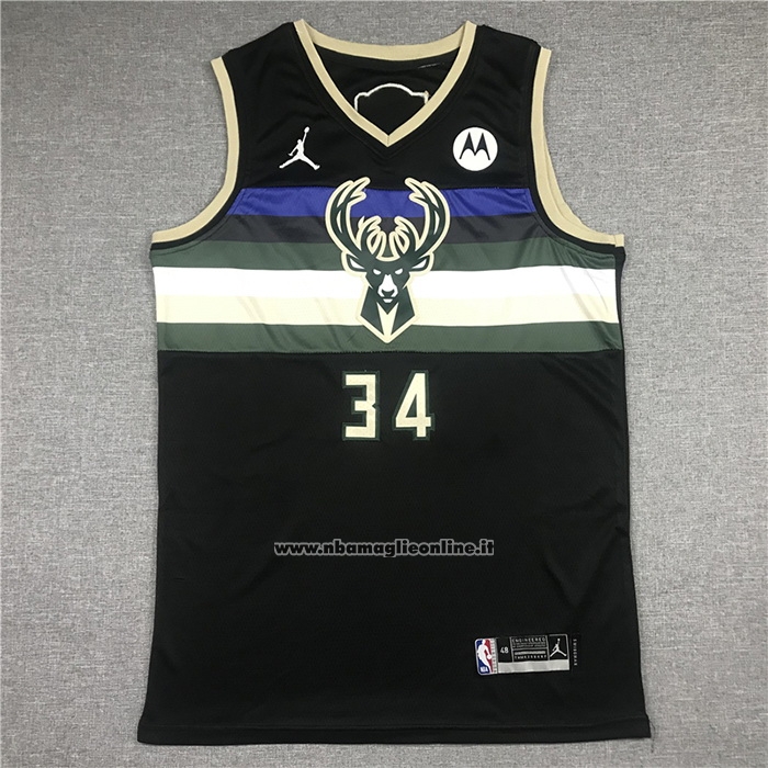 Maglia Milwaukee Bucks Giannis Antetokounmpo #34 Statement 2021 Finals Nero